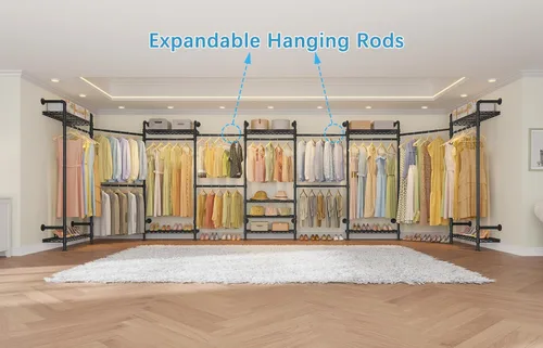 Miniatura 3 de Timate Perchero de ropa en forma de L L4 resistente para colgar ropa, perchero industrial expandible para ropa de tubería industrial montado