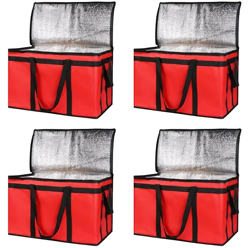 Miniatura 8 de Bolsa térmica, suave y aislada, bolsa de alimentos plegable para entrega de alimentos, portátil, color negro, paquete de 4, tamaño L