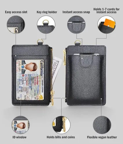 Miniatura 3 de LLi Cufite Tarjetero de cuero con bolsillo para dinero, billetera desplegable con bloqueo RFID, funda delgada para tarjetas bancarias con capacidad