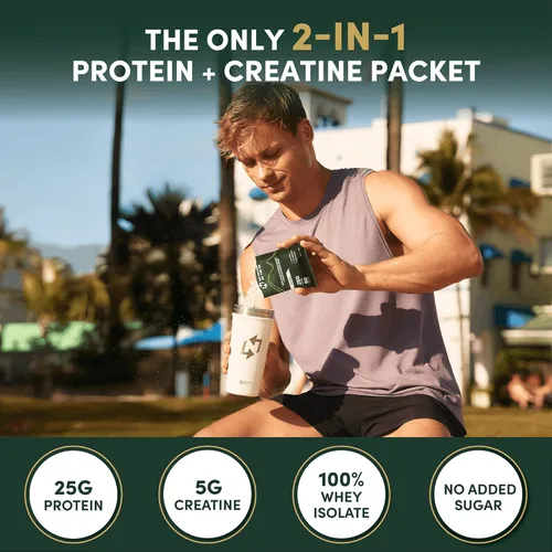 Miniatura 2 de Nutrition On The Go Paquetes aislados de proteína de suero con creatina, 0.88 oz de proteína + 0.18 oz de creatina, proteína de viaje en polvo