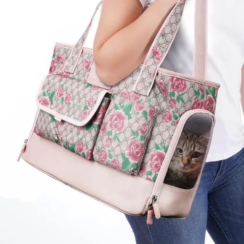Miniatura 7 de Transportador de Gatos, Transportador de Perros, Transportador de Mascotas, Bolso de Perro de Cuero PU Premium Impermeable Plegable de Tela Oxford