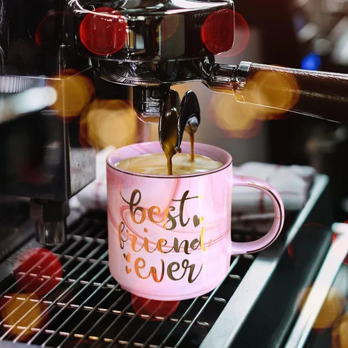 Miniatura 4 de Regalos para mejores amigas para mujeres, taza de café de mármol de cerámica rosa de 11.5 onzas con llavero - BFF Friend Ever - Regalos divertidos