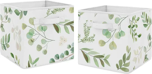 Miniatura 5 de Sweet Jojo Designs Cajas de almacenamiento plegables de tela con hojas florales, cajas organizadoras de juguetes para niños y bebés, juego de 2