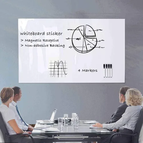 Miniatura 2 de ZHIDIAN Papel de contacto magnético para pizarra blanca para pared, 94 x 48 pulgadas, adhesivo magnético de borrado en seco con respaldo no adhesivo