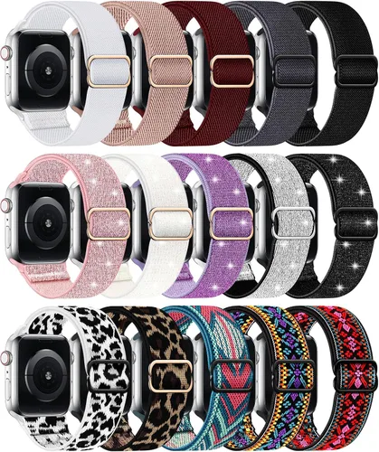 Miniatura 11 de Correa elástica de nailon compatible con Apple Watch de 38 mm, 40 mm, 41 mm, 42 mm, 44 mm, 45 mm, 46 mm, para mujeres y hombres, correa deportiva