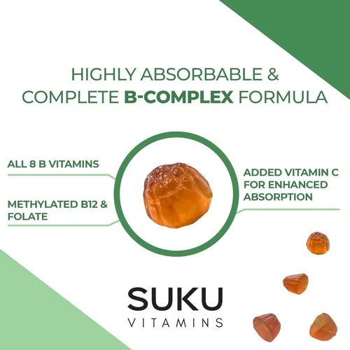 Miniatura 6 de SUKU - Gomitas de complejo de vitamina B con vitamina C – Suplemento de gomitas de complejo vegano de 8 vitaminas B sin azúcar aumenta el desarrollo