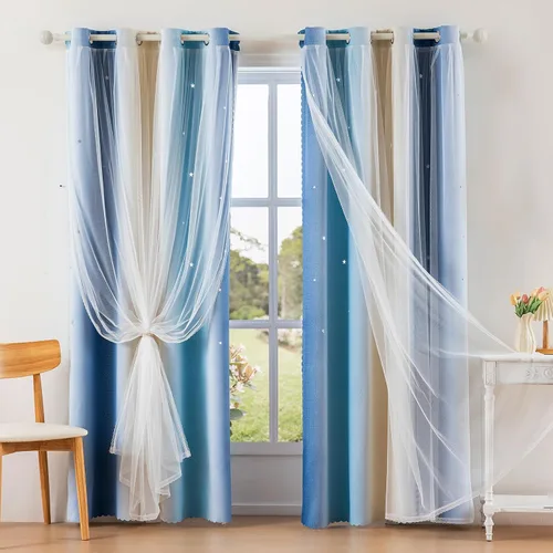 Miniatura 18 de indistar Cortinas opacas con recortes de estrellas para dormitorio de niña, cortinas de oscurecimiento de habitación y cortinas para habitación