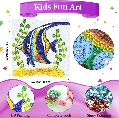 Miniatura 2 de HUBENDMC Kits de pintura de diamantes para niños, juego de manualidades de diamantes fáciles de cristal para el hogar 5D taladro completo