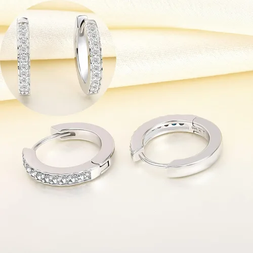 Miniatura 5 de YL Aretes de aro de plata de ley 925 con halo redondo, aretes de piedras de nacimiento para mujer