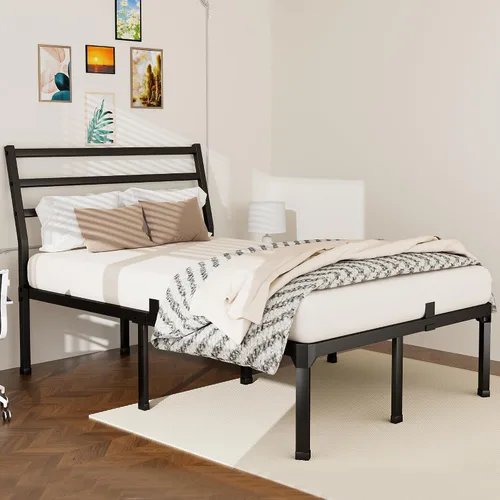 Miniatura 6 de ROIL Base de cama de tamaño individual de 14 pulgadas con tapón deslizante para colchón, plataforma de metal con listones de acero antichirridos