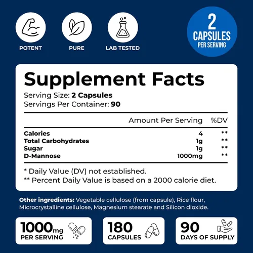 Miniatura 2 de We Like Vitamins D-Mannose - Cápsulas de 1000 mg – 180 cápsulas vegetales fáciles de tragar – El suplemento de manosa de arándano D ayuda a apoyar