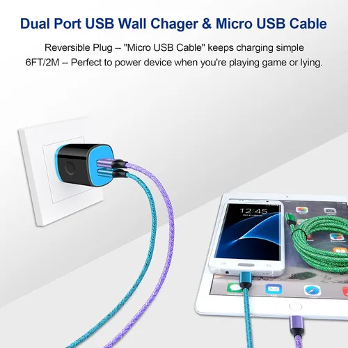 Miniatura 6 de Bloque de cubo de cargador de pared para teléfono Android con cable micro USB compatible con Moto E, G, G5 Plus/E5 Play E6 E4, Samsung Galaxy Note