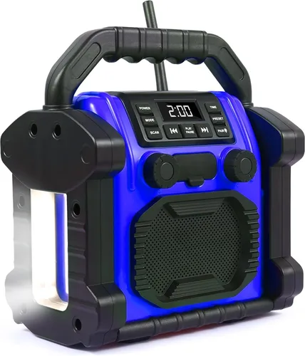 Radio de trabajo para exteriores con altavoz Bluetooth inalámbrico, 30 W IPX 66 resistente al agua FM Radio, portátil con luces LED, radios