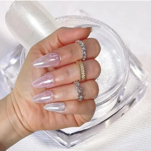 Miniatura 5 de Cre8tion - Polvo mágico de uñas cromado y perla blanca para arte de uñas, purpurina cromada en polvo brillante, uso profesional en salones