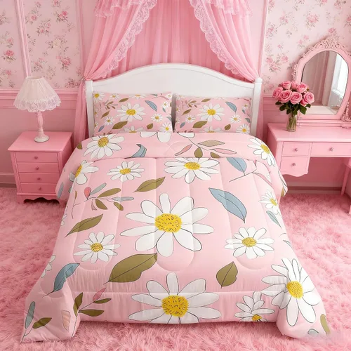 Miniatura 8 de Manfei Juego de Edredón Floral de Acuarela Tamaño Twin, Juego de Ropa de Cama de Flores Botánicas y Hojas 2 piezas, Edredón de Plumón de Flores