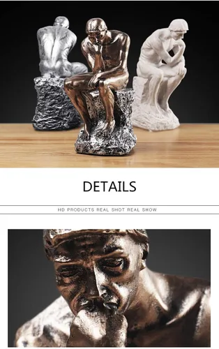 Miniatura 6 de Estatuas de pensador creativo individual para decoración de sala de estar, 9.6 pulgadas de alto (argentado)