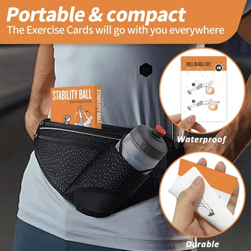 Miniatura 4 de Tarjetas de entrenamiento con balón de estabilidad, mazo de 62 tarjetas de ejercicios Tamaño grande 5" x 3.5" Tarjetas de fitness para mujeres