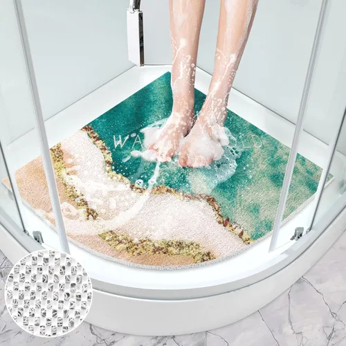 Miniatura 10 de Alfombrilla de ducha esquinera antideslizante: Mofonky - Tapete de ducha triangular grande de 27.5 x 27.5 pulgadas para ducha interior, tapete