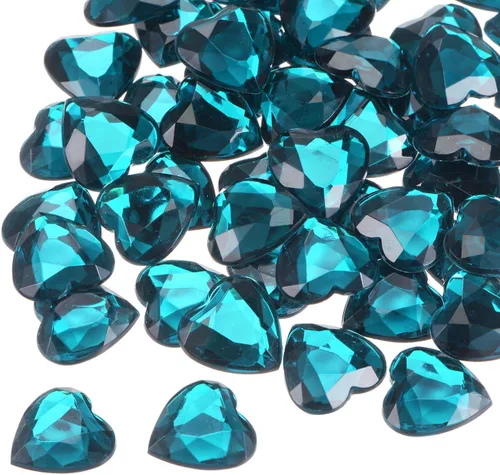 Miniatura 48 de MECCANIXITY 60 calcomanías acrílicas de diamantes de imitación de corazón de 0.315 in con parte trasera plana, gemas de plástico para manualidades