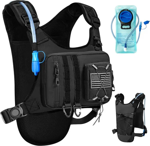 Miniatura 13 de Chaleco de hidratación al aire libre para correr y senderismo, mochila de agua ligera y transpirable con vejiga de 2.0 L, bolsa de pecho sin rebote