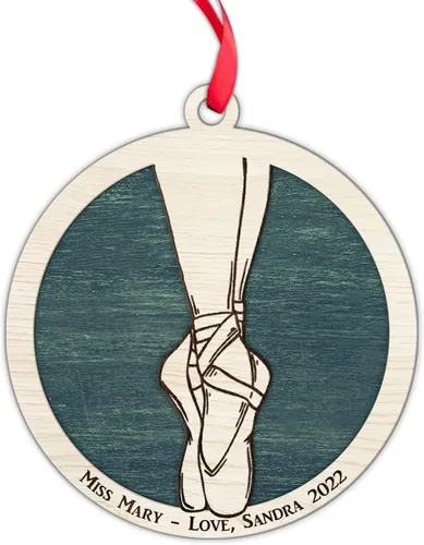 Miniatura 6 de Adorno personalizado de zapatillas de punta de ballet – Adorno de nombre de bailarín personalizado, adorno de madera cortado en capas de ballet