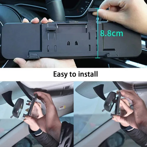 Miniatura 4 de Espejo retrovisor convexo HD azul antirreflejo de 11 pulgadas, clip universal en espejo retrovisor interior de gran angular para reducir el punto