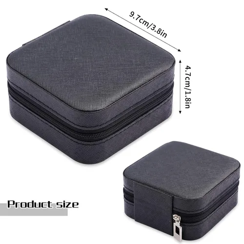 Miniatura 4 de Mini joyero portátil de viaje de cuero para joyas, organizador de anillos, caja de regalo de almacenamiento, para niñas y mujeres (negro).