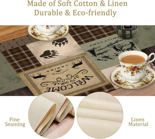 Miniatura 6 de Camino de mesa rústico de oso, estilo campestre, pino, alce, vida silvestre, para decoración del hogar, cocina, mesa de comedor, 13 x 36 pulgadas