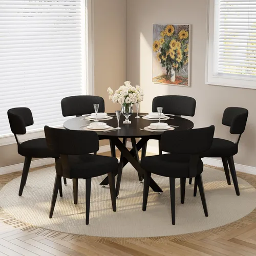 Miniatura 25 de Juego de mesa de comedor de madera para 2, mesa de cocina redonda de 36 pulgadas con 2 sillas de comedor Boucle, mesa de MDF con patas de metal