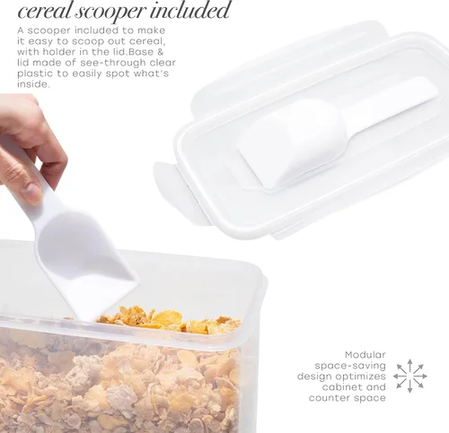 Miniatura 4 de Kitchen Details Paquete de 2 recipientes para cereales con cucharón, mediano, hermético, lata de alimentos, se mantiene fresco, organizadores