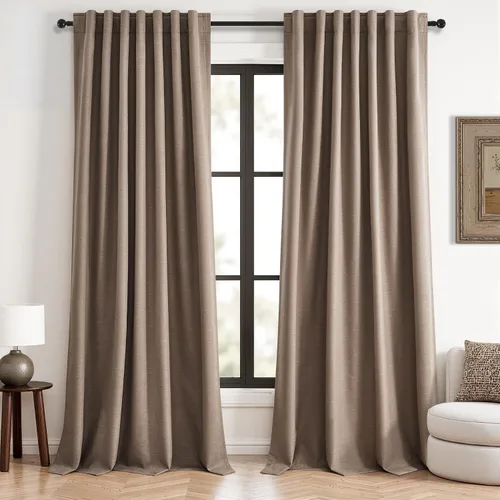 Miniatura 31 de Topfinel Cortinas opacas, blanco beige, 2 paneles, ventanas pequeñas, textura, mezcla de lino, bohemia, abedul, rural, gancho, bolsillo trasero