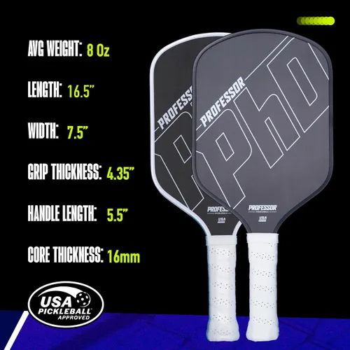 Miniatura 6 de Professor PhD Pala de Pickleball de Fibra de Carbono Premium en Bruto - Aprobada por USA Pickleball - Núcleo en Forma de Panal - Potencia y Control