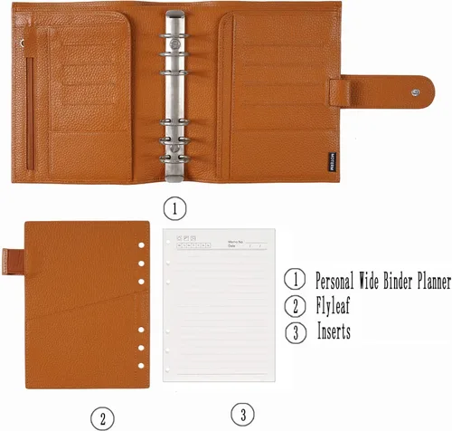 Miniatura 2 de Moterm Planificador de anillos de lujo para todo el personal – Organizador de carpeta de cuero genuino (naranja quemado, anillo de 1.181 in)