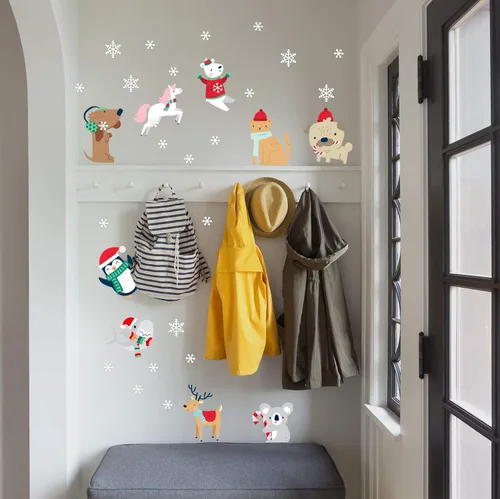 Miniatura 6 de Paper Riot Co. Calcomanías de pared de animales de nieve, lindos personajes, Navidad, vacaciones, adhesivo extraíble para aula, habitación de niños