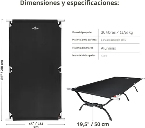 Miniatura 8 de Cuna de camping Teton con brazo giratorio patentado, cuna de camping plegable, lona resistente y duradera, cama cómoda para dormir para adultos