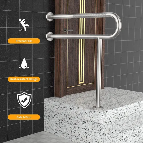 Miniatura 6 de Barra de sujeción para inodoro de 31.3 pulgadas, YuanDe, barra de seguridad para baño cepillo de níquel satinado de pared a piso con agarre estriado