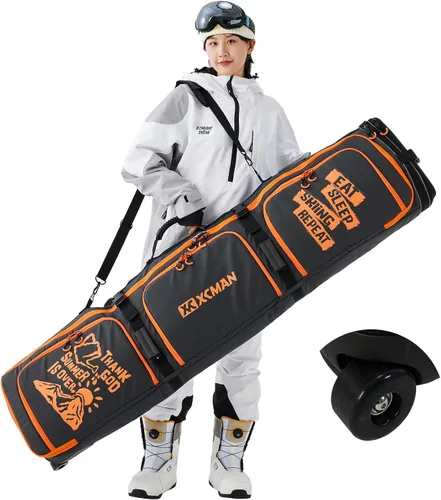 Miniatura 7 de XCMAN Bolsa de snowboard con ruedas de 63 a 75 pulgadas de longitud ajustable para botas de snowboard de viaje aéreo