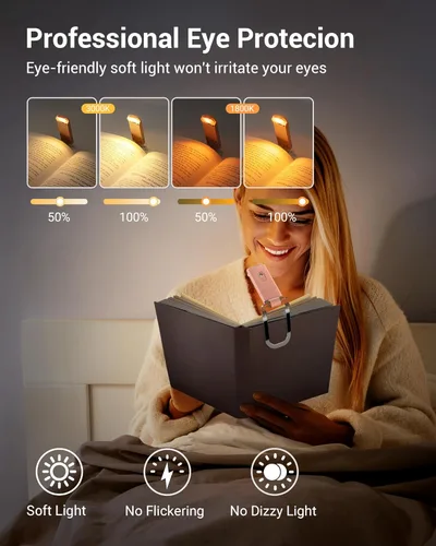 Miniatura 2 de DEWENWILS Luz de libro USB recargable para leer en la cama, lámparas de lectura LED con pinza, portátiles, luces de marcapáginas para niños, amantes