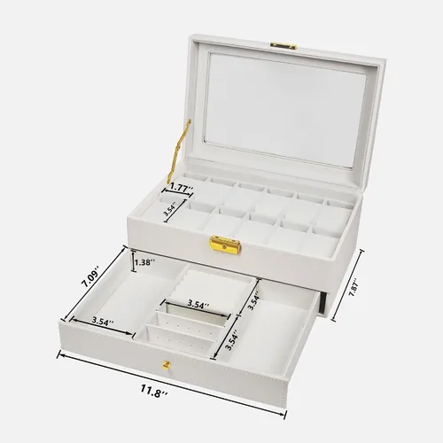 Miniatura 7 de Ogrmar Cajas de almacenamiento de reloj de piel sintética con cerradura de 12 ranuras, para hombres y mujeres, estuche organizador de 2 niveles