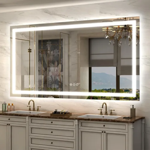 Miniatura 35 de 40x32 Espejo LED inteligente para baño, espejo de tocador regulable con luces, espejo de maquillaje retroiluminado y frontal para pared, antivaho