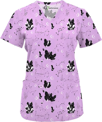 Miniatura 3 de Conjunto médico de enfermería para mujer, camiseta estampada GT 4FLEX y pantalón deportivo, piedra preciosapantalón negro, talla XL, GemstoneBlack