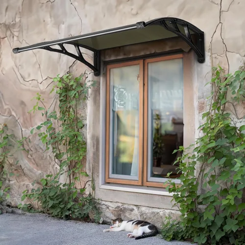 Miniatura 9 de Yescom - Toldo para ventana de puerta de patio o patio, protección contra la lluvia y la nieve, de policarbonato Tablero marrón y soporte negro