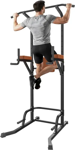 Power Tower - Barra de dominadas para gimnasio en casa, estación de entrenamiento multifunción con altura ajustable, capacidad de 440 libras, base