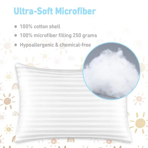 Miniatura 5 de Babebay Paquete de 2 almohadas para niños pequeños, almohadas de algodón de 13 x 18 pulgadas para dormir, lavables a máquina con funda de almohada