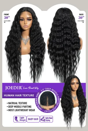 Miniatura 3 de Joedir - Peluca de 30 pulgadas de largo con encaje frontal, cabello ondulado profundo, parte superior, cabello natural superior con abuelitos