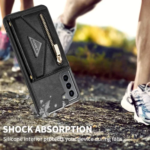 Miniatura 6 de Funda de cuero con tapa para Samsung Galaxy S23 5G, funda cruzada con soporte para tarjeta de crédito y correa con cordón de 6.1 pulgadas, para Negro