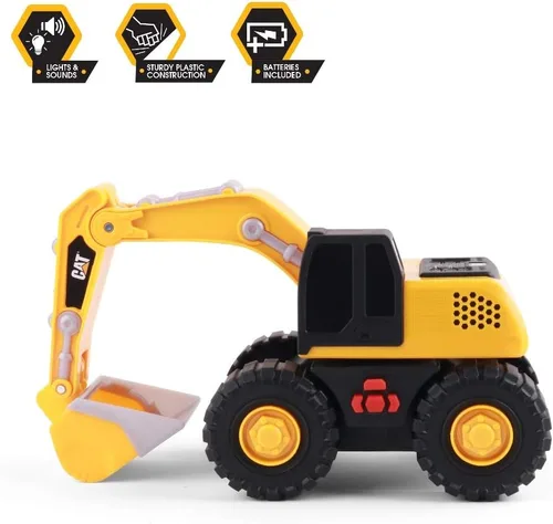 Miniatura 6 de CAT Juguetes de construcción, máquinas resistentes, excavadora de juguete, 10 pulgadas con luces y sonidos realistas, acción retumbante, piezas