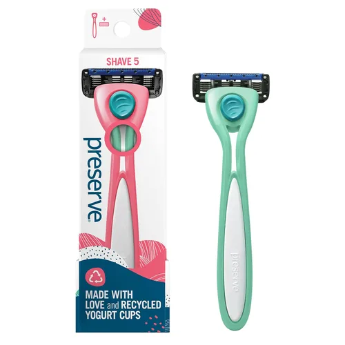 Miniatura 10 de Preserve Shave 5 Maquinilla de afeitar recargable de cinco hojas, hecha de materiales reciclados, rojo amapola Poppy Red