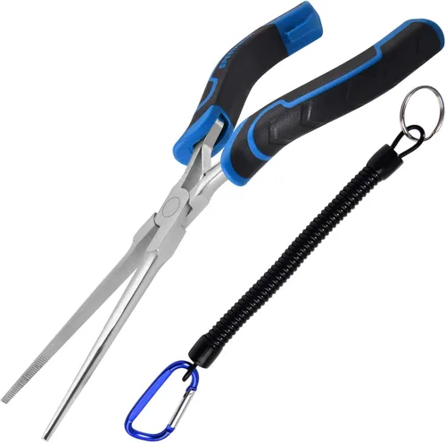 Miniatura 8 de SPEEDWOX Alicates de punta de aguja de largo alcance de 7 pulgadas con dientes, alicates de bucle de alambre de precisión extra largos con cordón