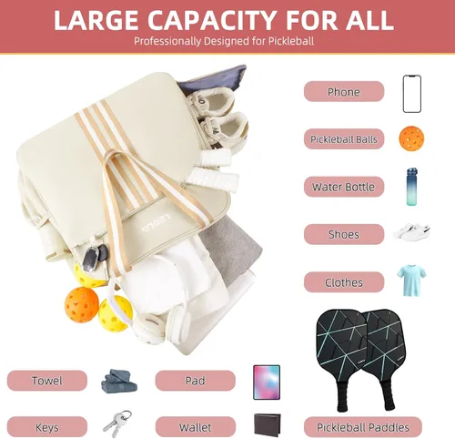 Miniatura 3 de Bolsa de Pickleball Mochila de Pickleball para Mujeres Bolsa de Equipamiento Deportivo con Compartimento para Zapatos Accesorio de Regalo 30L, Beige